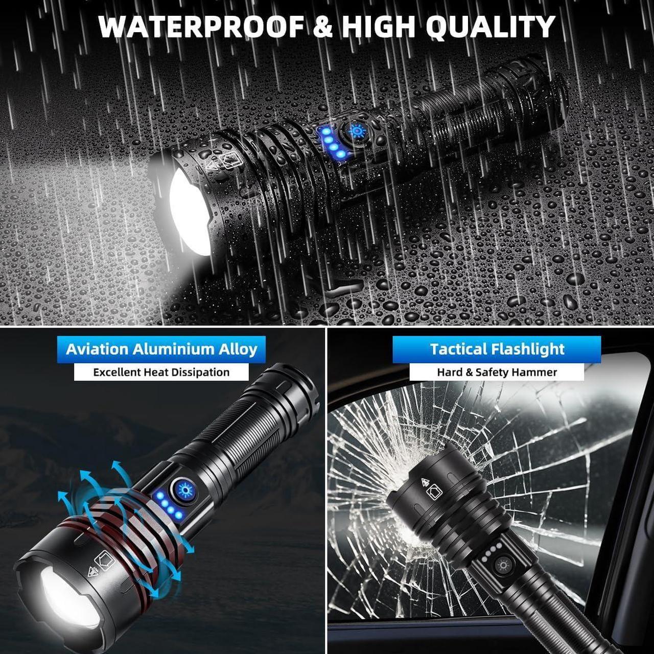 Alt view image 5 of 6 - Flashlights High Lumens Rechargeable, 990000LM Super Bright Flashlight, Adjustable Tactical Flashlight, 5Mode Flash Light High Powered, Waterproof LED Flashlight for Camping, Hiking, Home, Emergencies