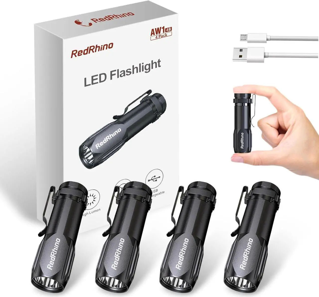 Main image of Small LED Flashlight 4 Pack Rechargeable EDC Compact Pocket Lights 400 Lumens Mini Flash Light with Clip Bright Little Flashlights for Home Emergency Camping Outdoor 4B