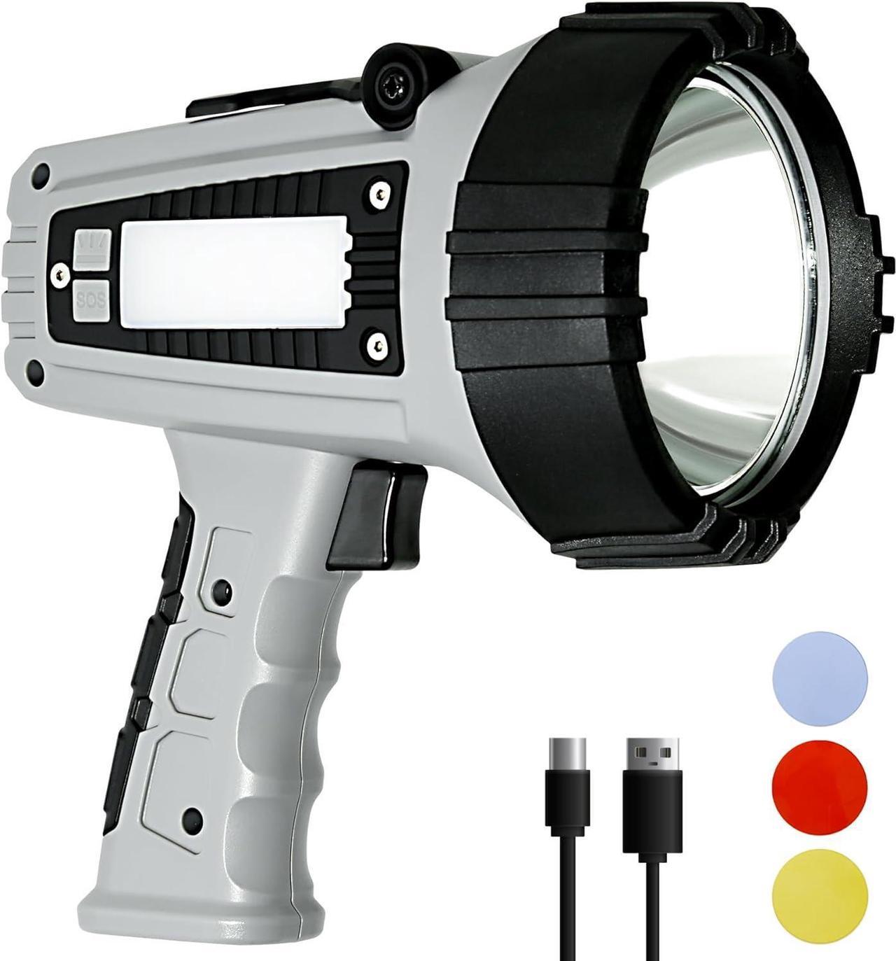 Main image of Rechargeable Spotlight 200 000 Lumens Handheld Spotlight Flashlight LED Hunting Spot Light with Cob Light and Solar Panels Lightweight and Super Bright Spotlight for Hunting Camping