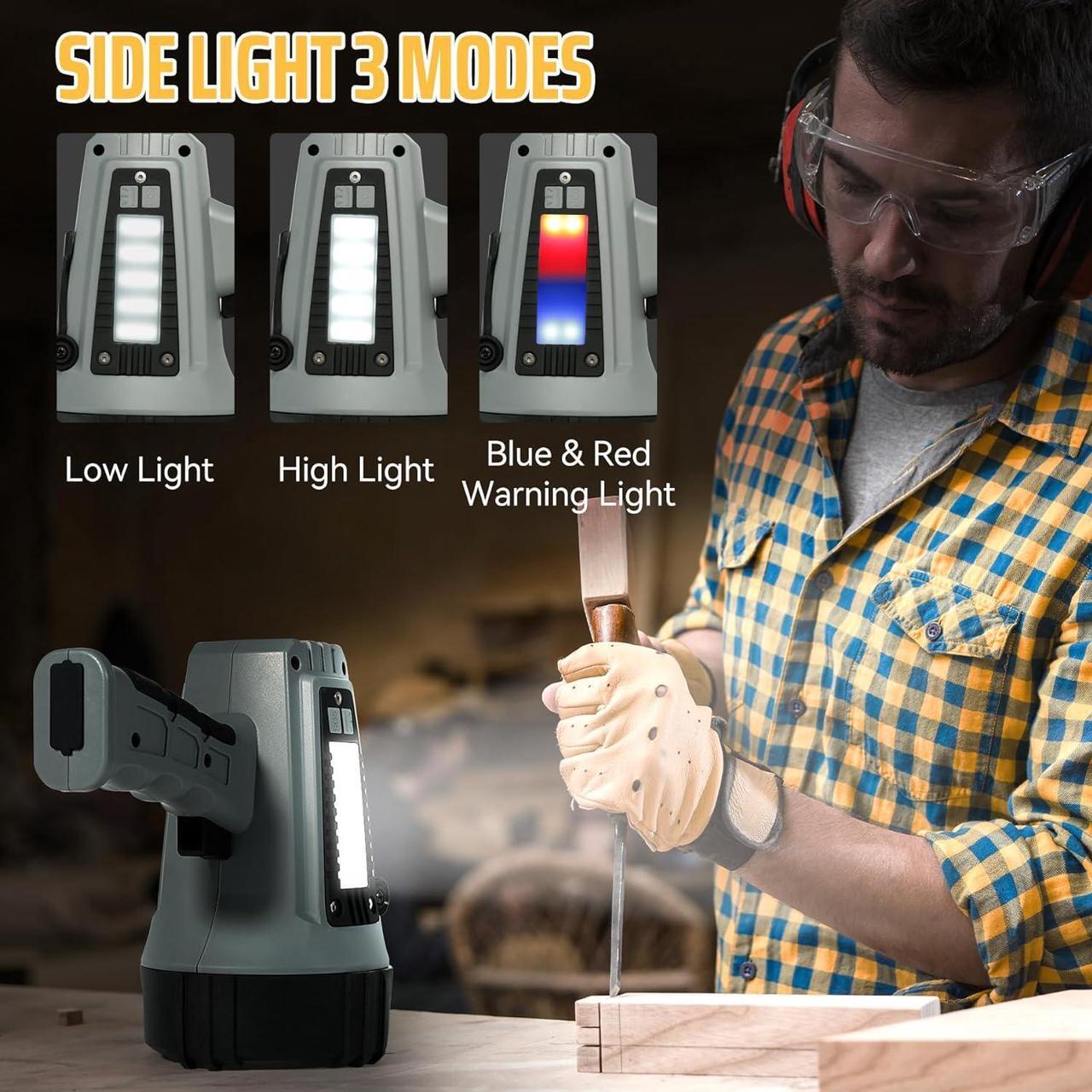Alt view image 4 of 7 - Rechargeable Spotlight 200 000 Lumens Handheld Spotlight Flashlight LED Hunting Spot Light with Cob Light and Solar Panels Lightweight and Super Bright Spotlight for Hunting Camping