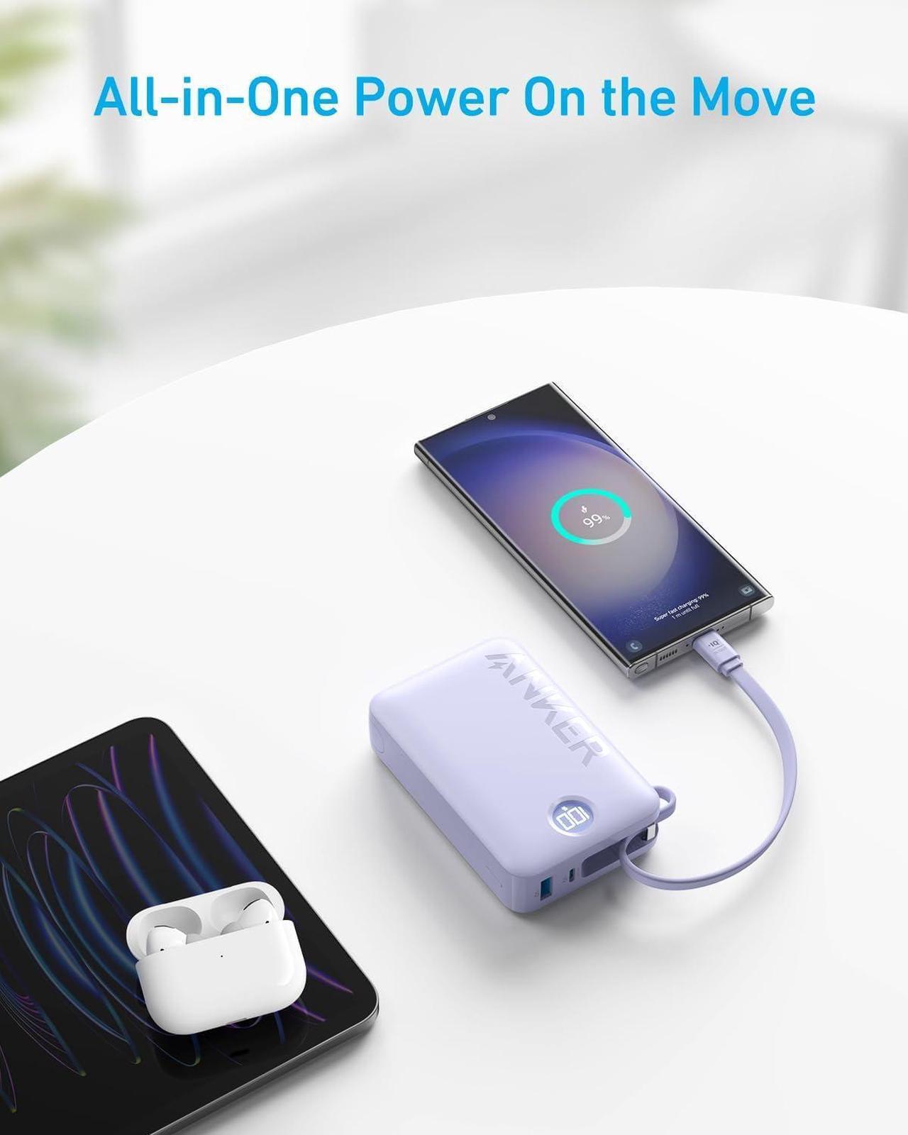 Alt view image 3 of 6 - Power Bank Battery Pack 20 000mAh 22.5W High Speed Charging Portable Charger with Built-in USB C Cable 1 USB-C 1 USB-A for iPhone 15/15 Plus/15 Pro/15 Pro Max MacBook Galaxy