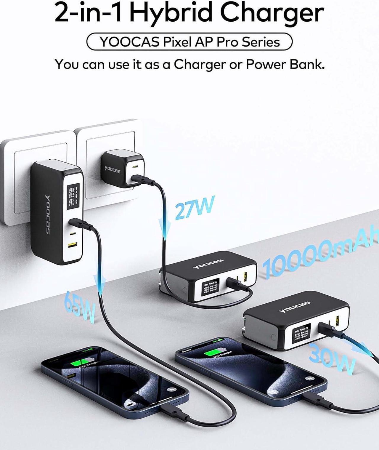 Alt view image 2 of 7 - Portable Power Bank 2in1 Hybrid Charger-10000mAh 45W Portable Charger with 65W Laptop Charger-USB C/A 3 Ports for Laptops MacBook  HP   iPhone iPad ect-Black & White