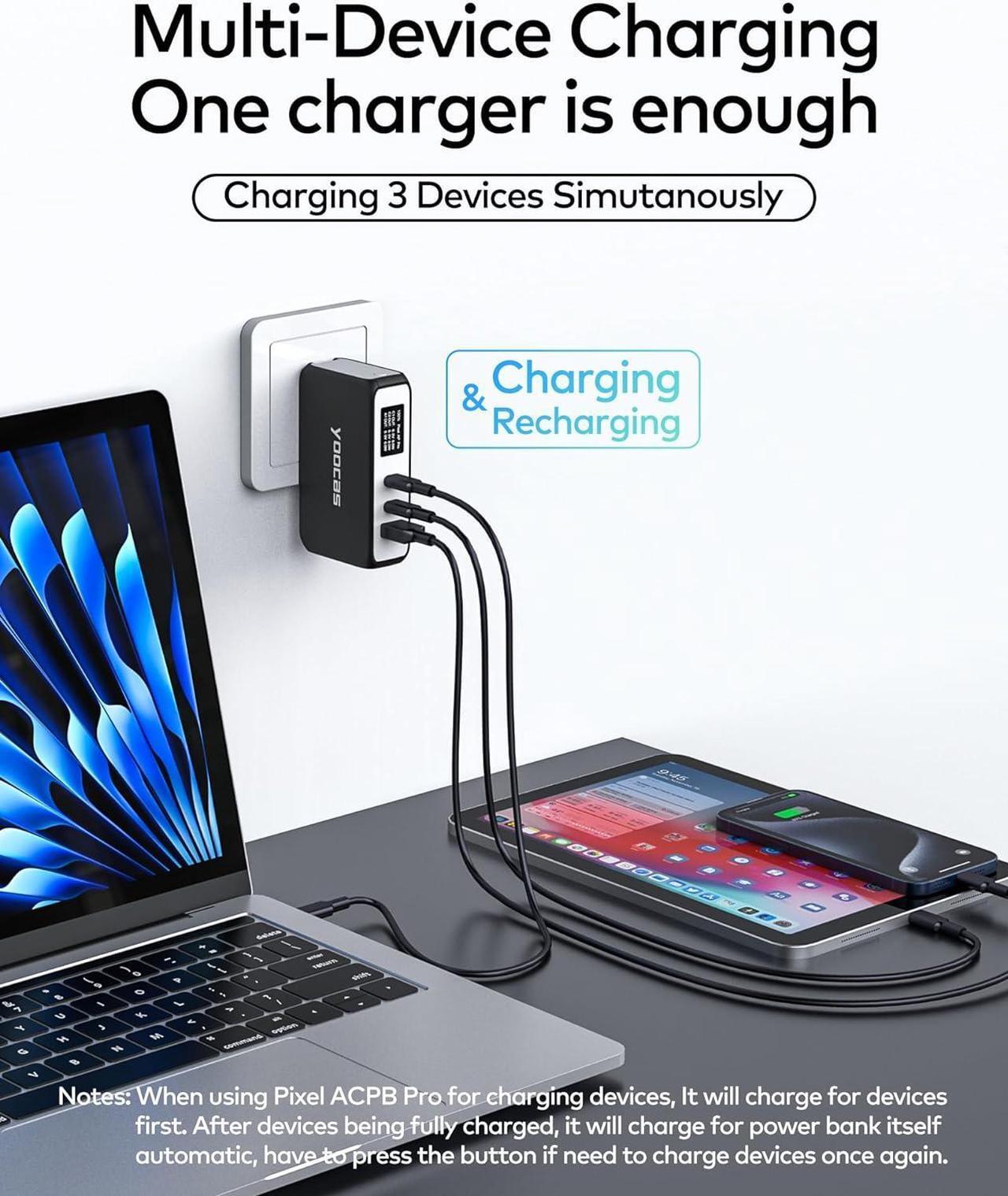Alt view image 3 of 7 - Portable Power Bank 2in1 Hybrid Charger-10000mAh 45W Portable Charger with 65W Laptop Charger-USB C/A 3 Ports for Laptops MacBook  HP   iPhone iPad ect-Black & White