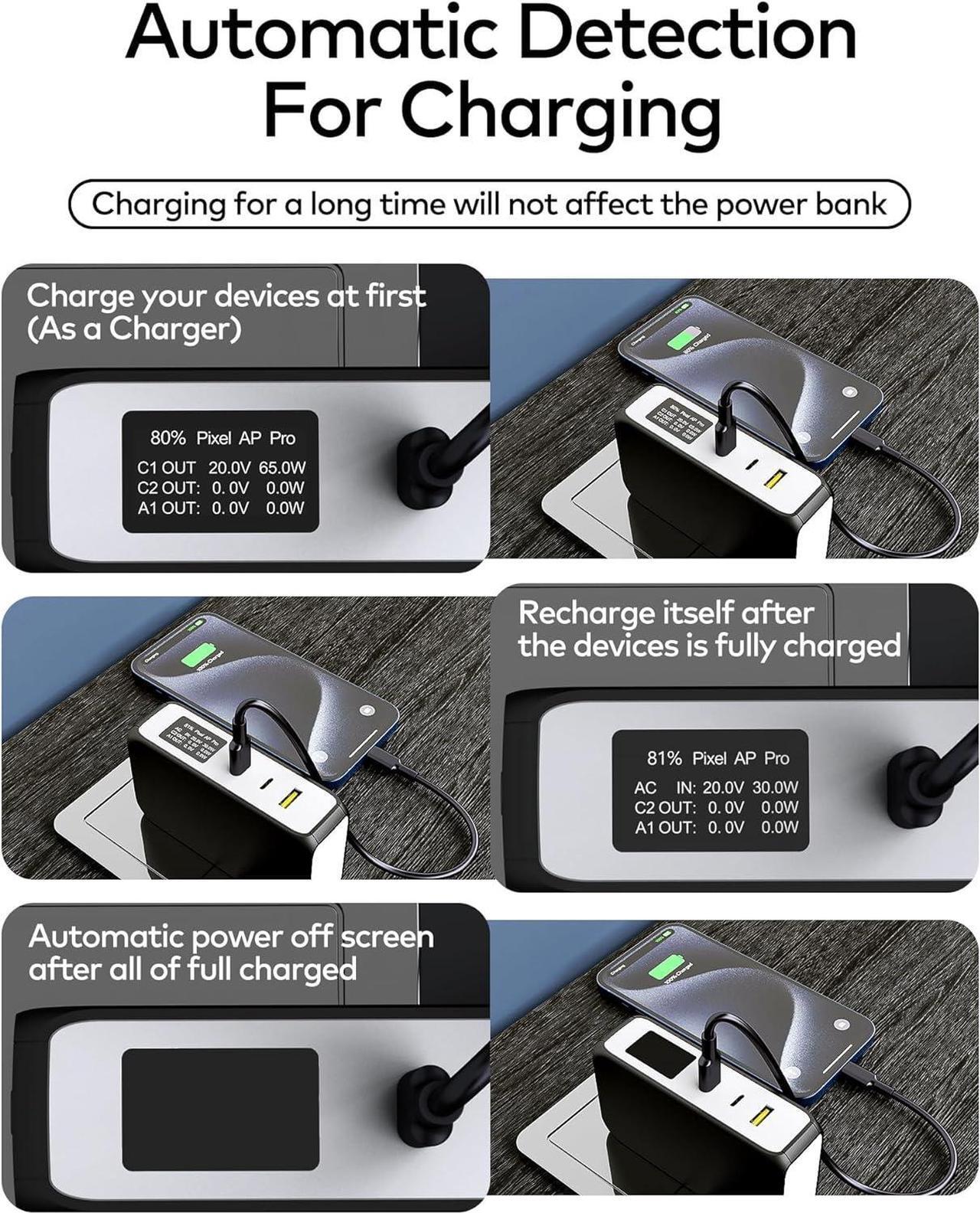 Alt view image 4 of 7 - Portable Power Bank 2in1 Hybrid Charger-10000mAh 45W Portable Charger with 65W Laptop Charger-USB C/A 3 Ports for Laptops MacBook  HP   iPhone iPad ect-Black & White