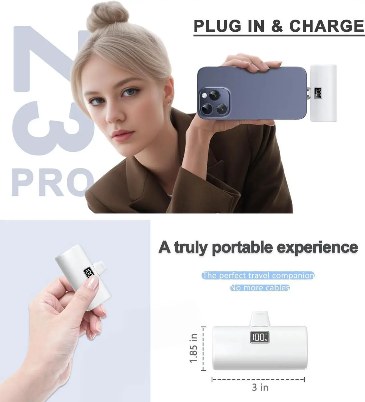 Alt view image 3 of 7 - Portable Charger for iPhone 15 Power Bank 6000mAh USB-C Portable Phone Charger with Fast Charging (20W) Mini Battery Pack for iPhone 15 Pro/15 Plus/15 Promax// Andriod - White