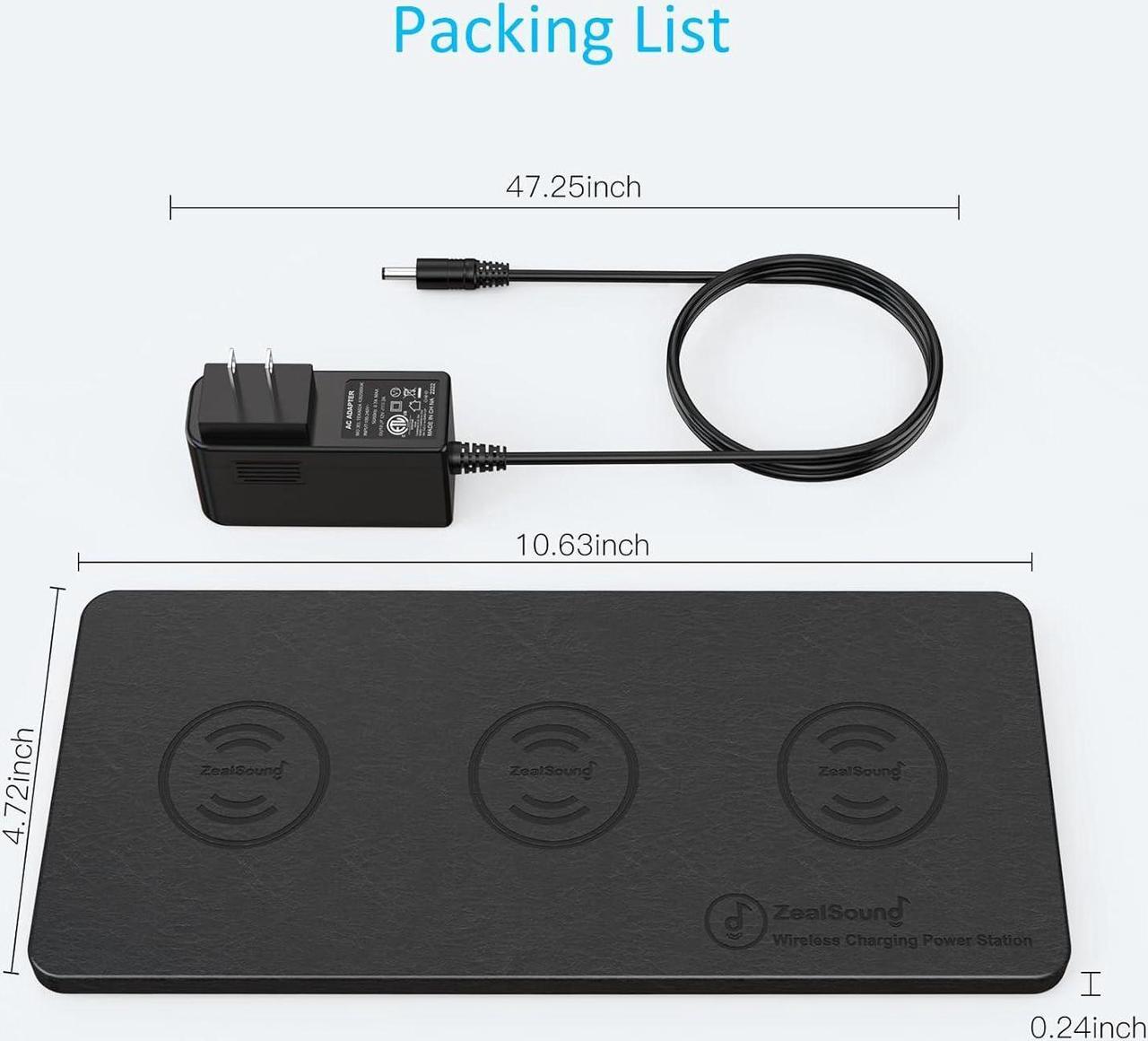 Alt view image 7 of 7 - Wireless Charging Pad Ultra-Slim Triple Wireless Charger Station for Multiple 3 Devices & New Airpods Ultra Slim PU Leather Wireless Charging Mat W/AC Adapter for Smartphone Phone (Black)