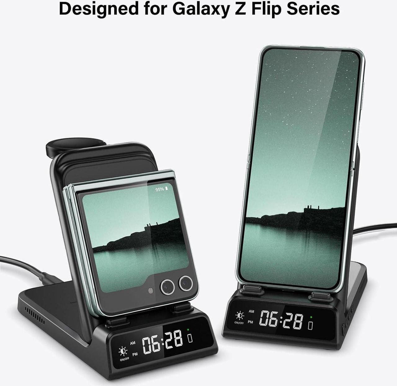 Alt view image 3 of 7 - Charging Station for Samsung Z Flip, SwanScout 703F, Wireless Charger for Samsung Galaxy Z Flip 5/Z Flip 4/Z Flip 3, Galaxy Watch 6/6 Classic/5/5 Pro, Galaxy Buds 2 Pro/Buds 2 (Foldable)