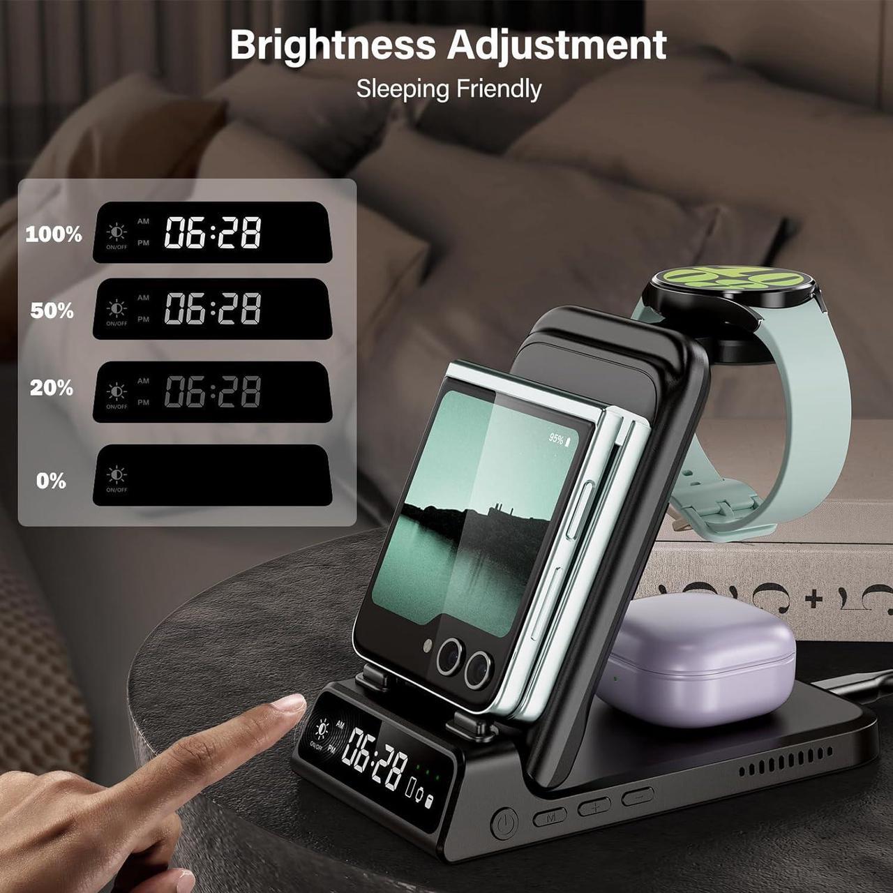 Alt view image 6 of 7 - Charging Station for Samsung Z Flip, SwanScout 703F, Wireless Charger for Samsung Galaxy Z Flip 5/Z Flip 4/Z Flip 3, Galaxy Watch 6/6 Classic/5/5 Pro, Galaxy Buds 2 Pro/Buds 2 (Foldable)
