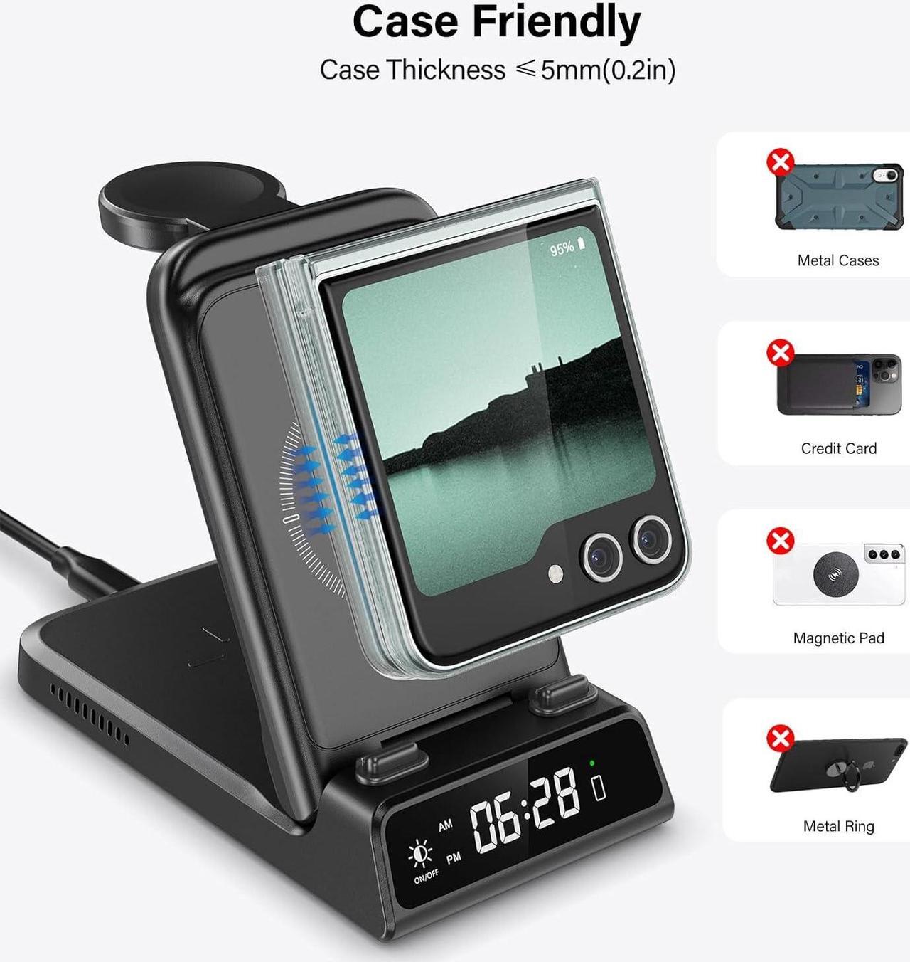 Alt view image 7 of 7 - Charging Station for Samsung Z Flip, SwanScout 703F, Wireless Charger for Samsung Galaxy Z Flip 5/Z Flip 4/Z Flip 3, Galaxy Watch 6/6 Classic/5/5 Pro, Galaxy Buds 2 Pro/Buds 2 (Foldable)