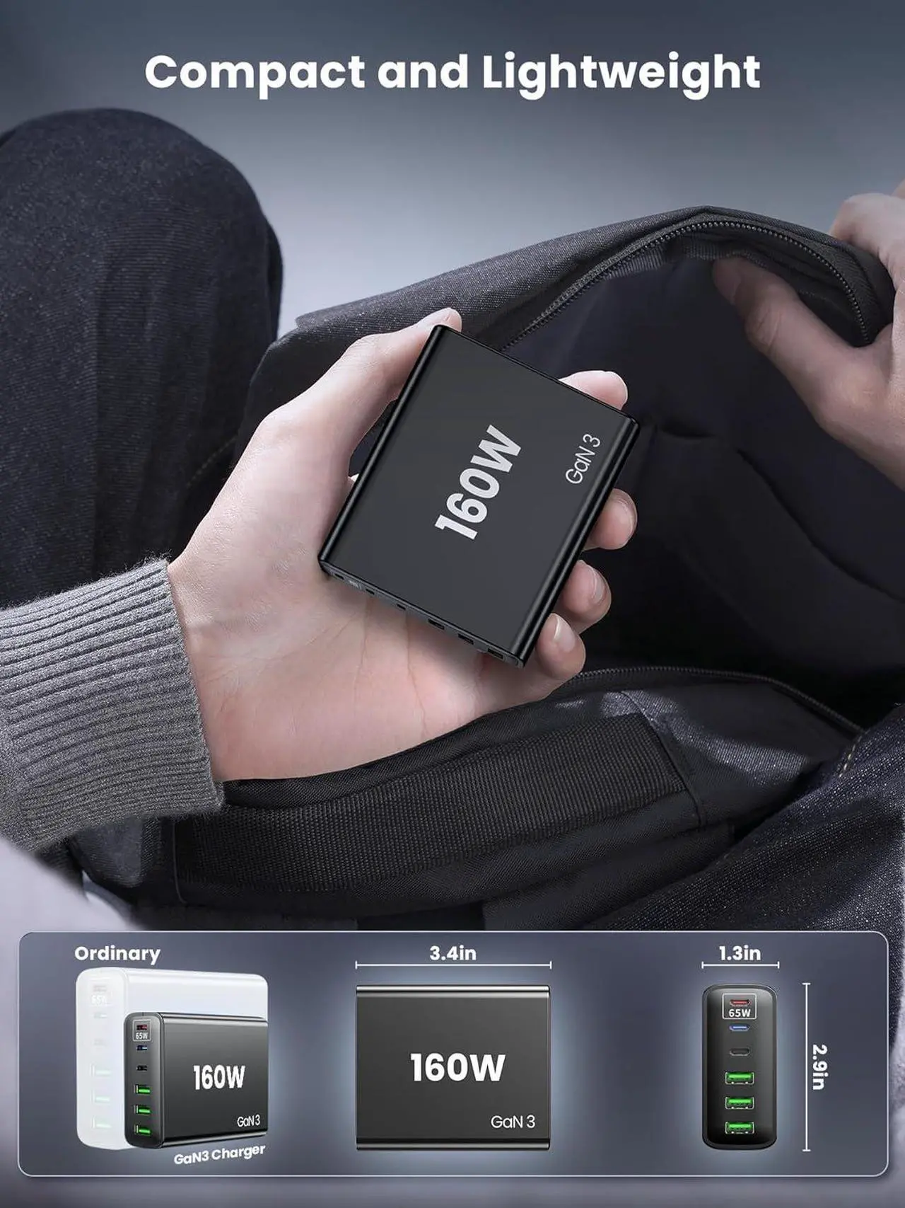 Alt view image 7 of 7 - USB C Fast Charger Block: 160W GaN Charger 6 Port PD Charging Station Hub Brick for All iPad iPhone 16 Pro Max - Wall Charger Power Adapter for  Galaxy Note - Laptop Charger for MacBook Air Pro
