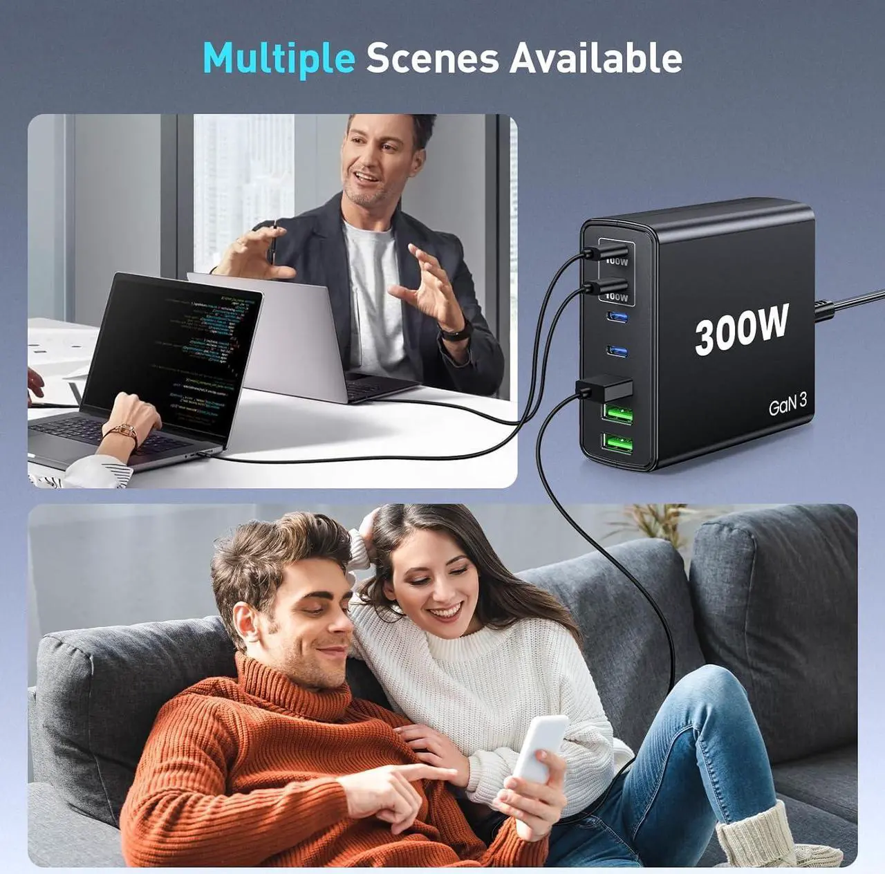 Alt view image 7 of 7 - USB C Fast Charger Block 300W: 7 Port USB Charging Station Hub Brick - Dual PPS PD 100W Laptop Wall Charger Power Adapter for MacBook Pro  HP Surface iPad iPhone  Galaxy Android