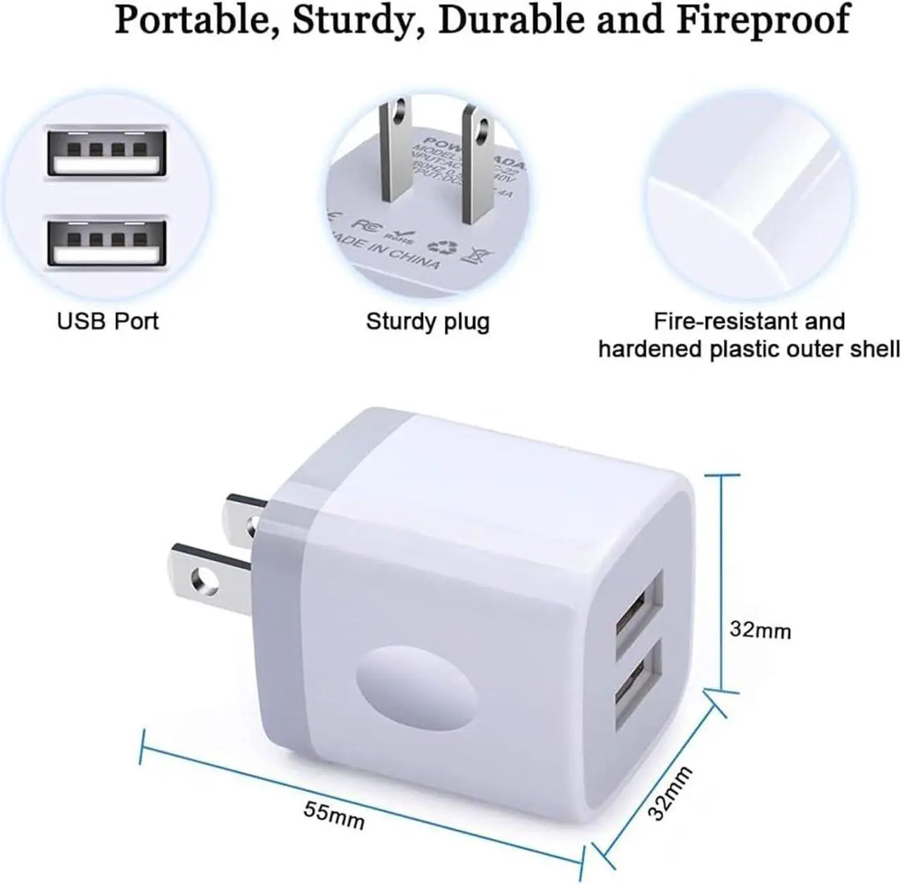 Alt view image 3 of 7 - USB Wall Charger 2Pack Dual Port 2.1Amp Fast Brick Base Adapter Charging Block Charger Cube Plug Charger Box for iPhone 16 Pro Max 15 14 13 12 11 Pro X 6 6S 7 8 Plus iPad  Android