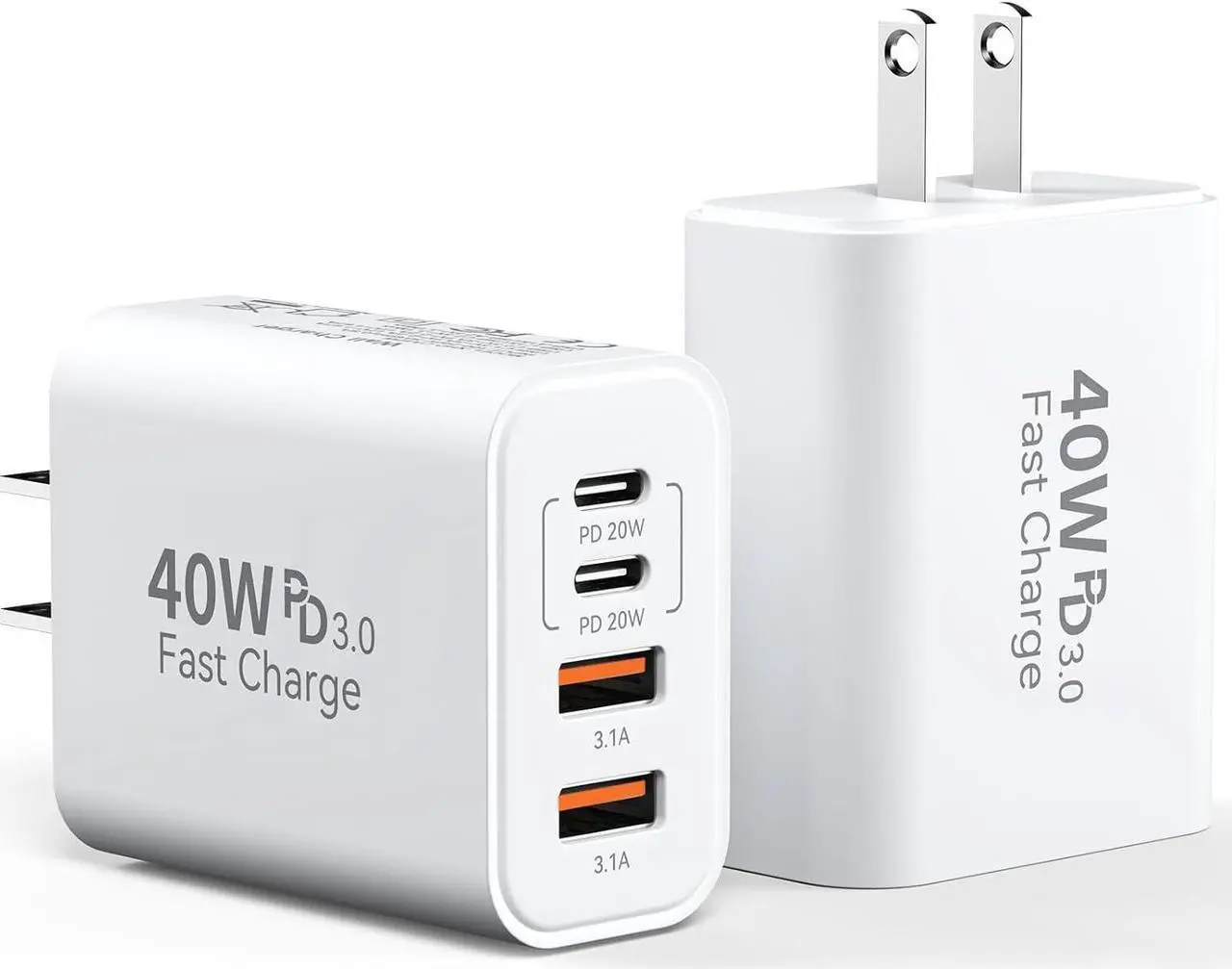 Main image of USB C Charger Block 2Pack 40W 4 Ports Type C Charger Fast Phone Charging Cubes PD USBC Wall Plug+QC 3.0 USB A Charger Power Brick Box for iPhone 16/15/14/13/12/11 Pro Max iPad  Galaxy Pixel