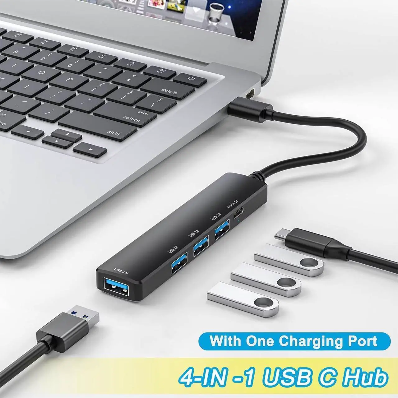 Alt view image 2 of 7 - 5-in-1 USB C Hub, USB C to USB 3.0 Hub with USB C Powered/Data Port, USB C Dock USB Extender for Type C Laptop MacBook, iMac, iPad Pro/Air, Dell, HP and More