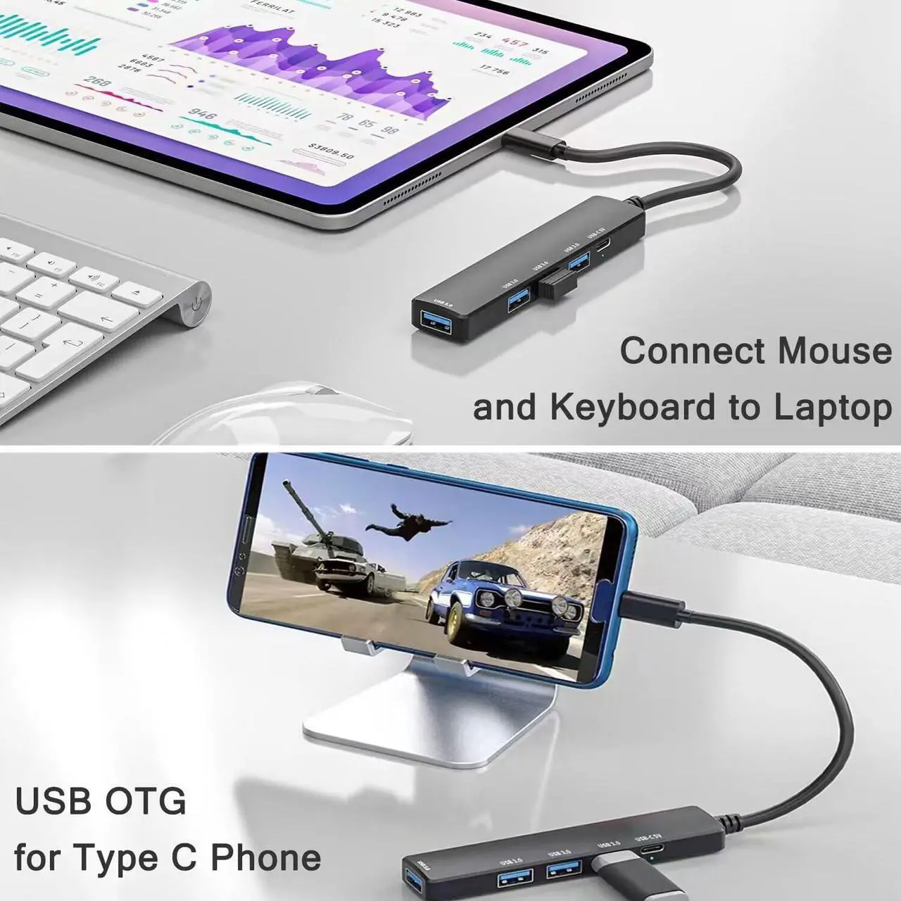 Alt view image 5 of 7 - 5-in-1 USB C Hub, USB C to USB 3.0 Hub with USB C Powered/Data Port, USB C Dock USB Extender for Type C Laptop MacBook, iMac, iPad Pro/Air, Dell, HP and More