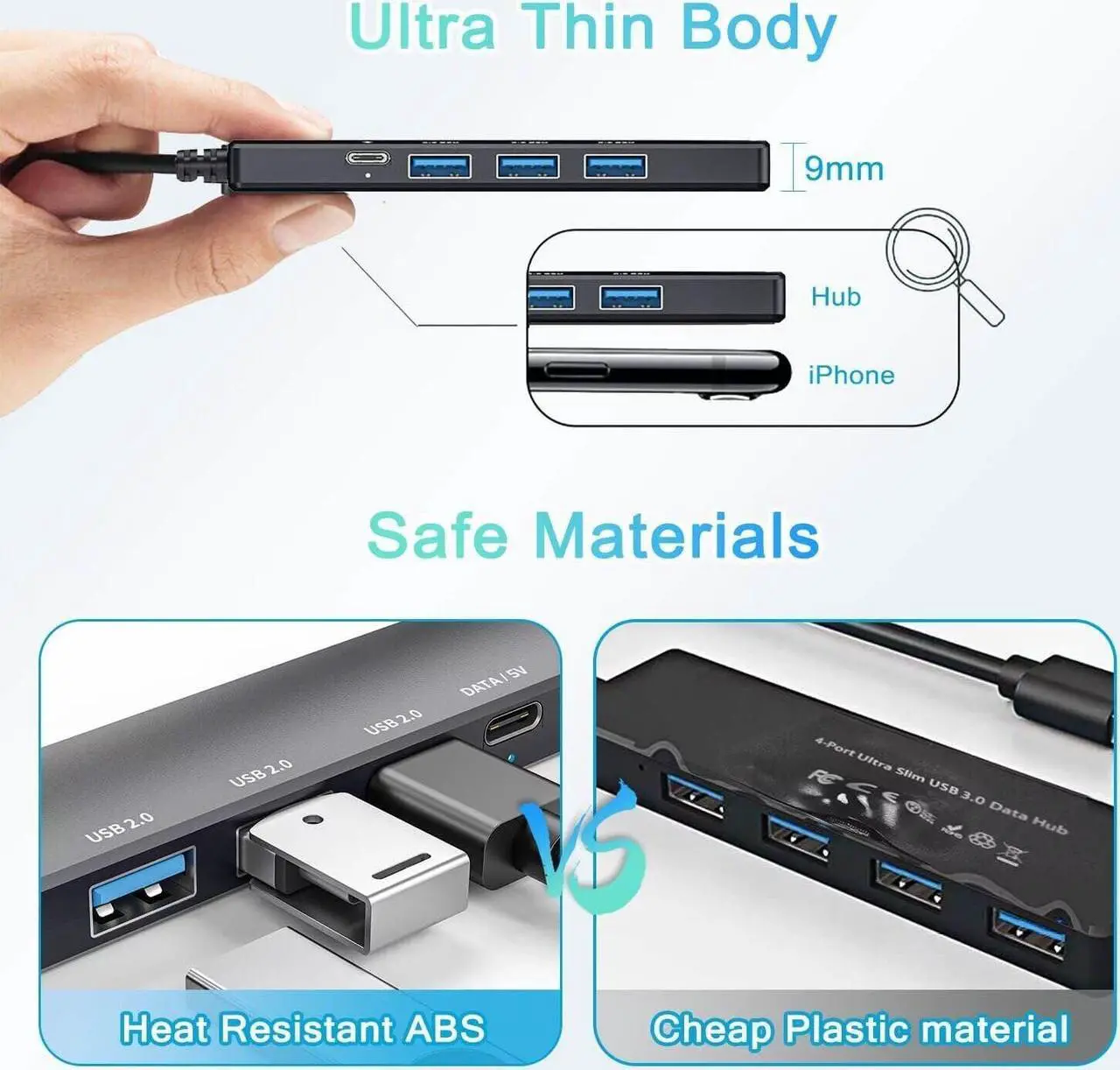 Alt view image 7 of 7 - 5-in-1 USB C Hub, USB C to USB 3.0 Hub with USB C Powered/Data Port, USB C Dock USB Extender for Type C Laptop MacBook, iMac, iPad Pro/Air, Dell, HP and More