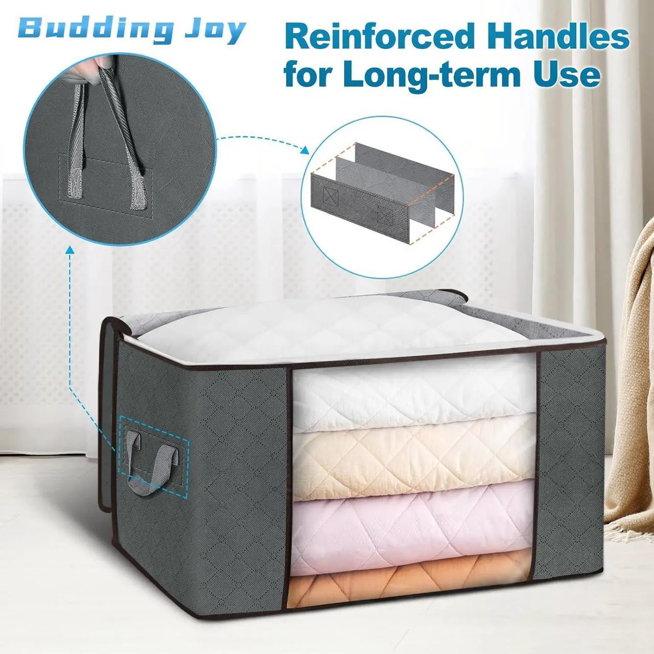 Alt view image 3 of 7 - 90L Large Storage Bags 6 Pack Clothes Storage Bins Foldable Closet Organizers Storage Containers with Reinforced Handle for Clothing Blanket Comforters Bed Sheets Pillows and Toys (Gray)