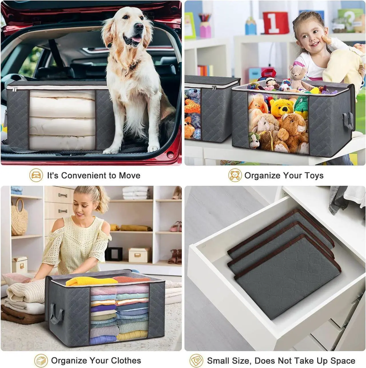 Alt view image 5 of 7 - 90L Large Storage Bags 6 Pack Clothes Storage Bins Foldable Closet Organizers Storage Containers with Reinforced Handle for Clothing Blanket Comforters Bed Sheets Pillows and Toys (Gray)