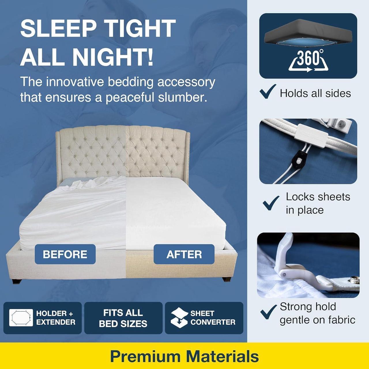 Alt view image 4 of 5 - Sheet Holder Straps - Heavy Duty Gripper Clips - Strengthened Parachute Cord - 360 Degree Bed Sheet Tightener - Strongest and Effective Extender - Fits All Mattress Sizes