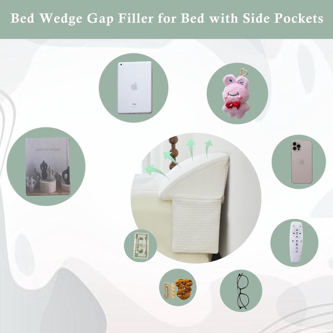 Alt view image 3 of 7 - Bed Wedge Gap Filler King (76x 8x 6) Wedge Pillow for Headboard Gap 0-8 Mattress Gap Filler Pillow to Fill The Gap Between Mattress and Wall with 2 Side Large Pockets