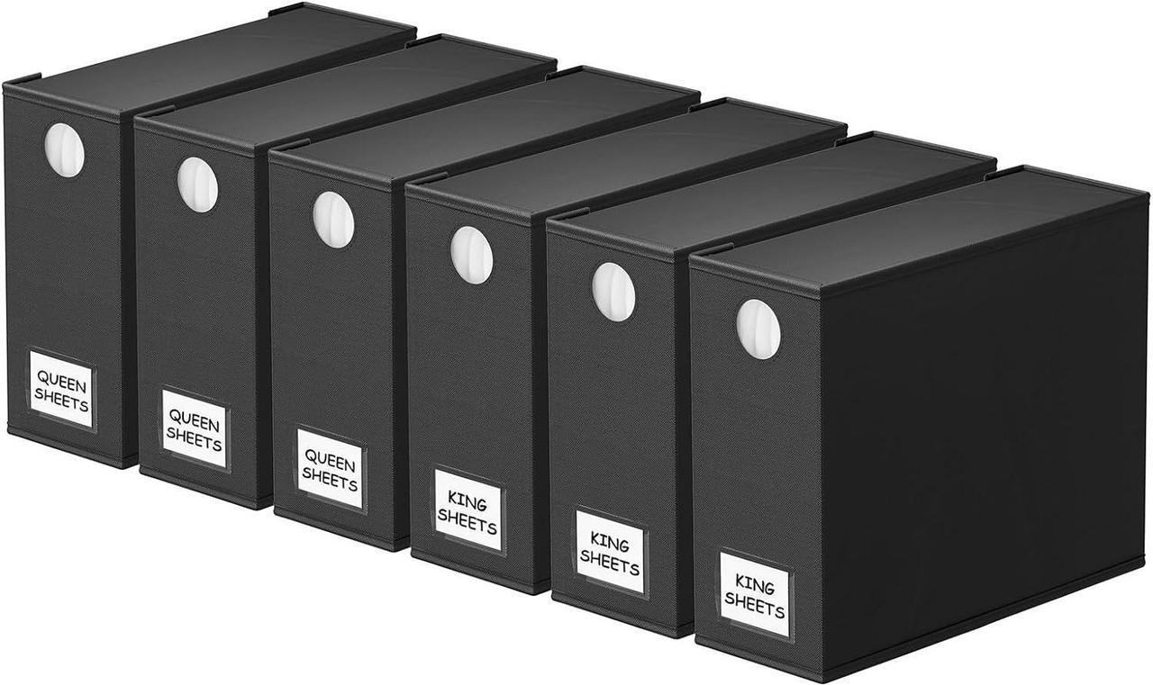 Main image of 6 Pack Bed Sheet Organizers and Storage Foldable Sheet Organizer for Linen Closet Sheets Set Folder Keeper with Window XL (Queen & King Size) Organizing Bedding Container Black