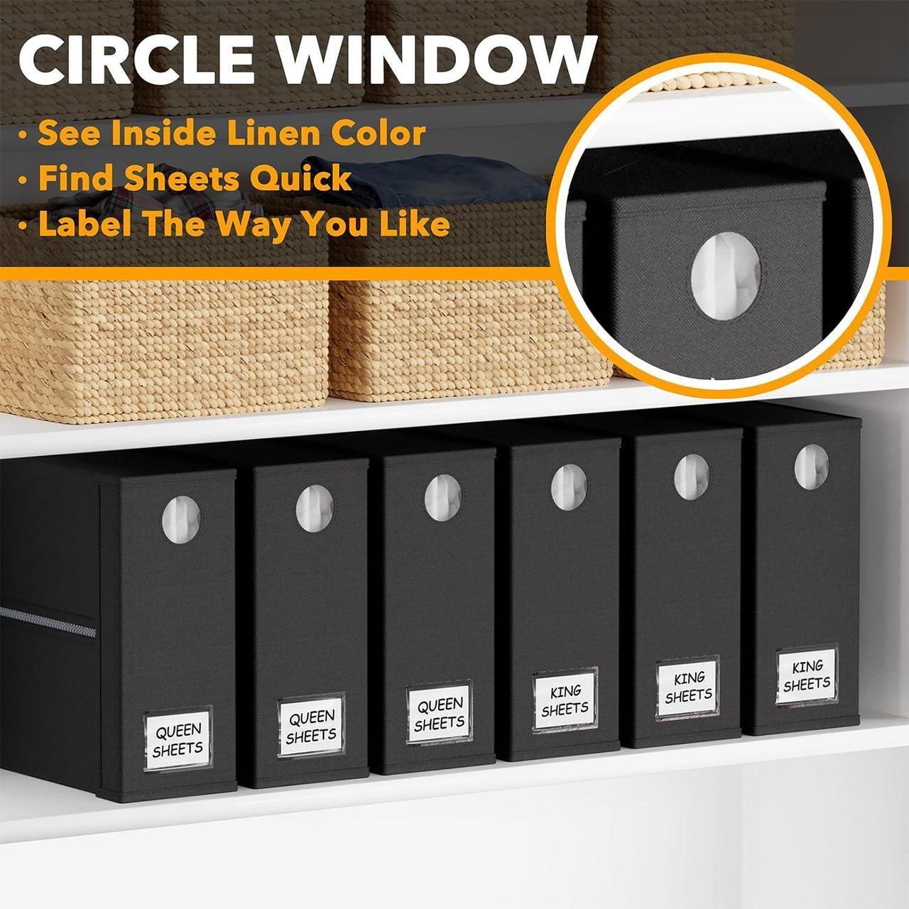 Alt view image 3 of 7 - 6 Pack Bed Sheet Organizers and Storage Foldable Sheet Organizer for Linen Closet Sheets Set Folder Keeper with Window XL (Queen & King Size) Organizing Bedding Container Black