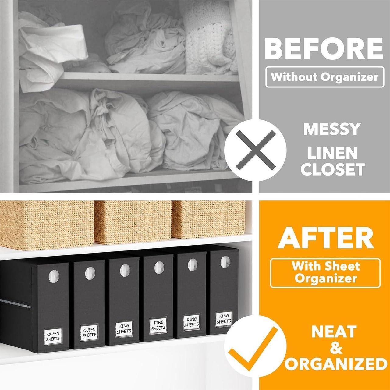 Alt view image 2 of 7 - 6 Pack Bed Sheet Organizers and Storage Foldable Sheet Organizer for Linen Closet Sheets Set Folder Keeper with Window XL (Queen & King Size) Organizing Bedding Container Black