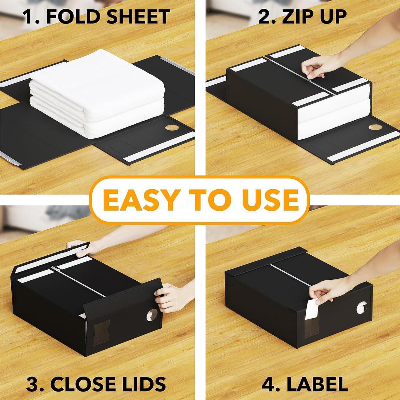 Alt view image 4 of 7 - 6 Pack Bed Sheet Organizers and Storage Foldable Sheet Organizer for Linen Closet Sheets Set Folder Keeper with Window XL (Queen & King Size) Organizing Bedding Container Black