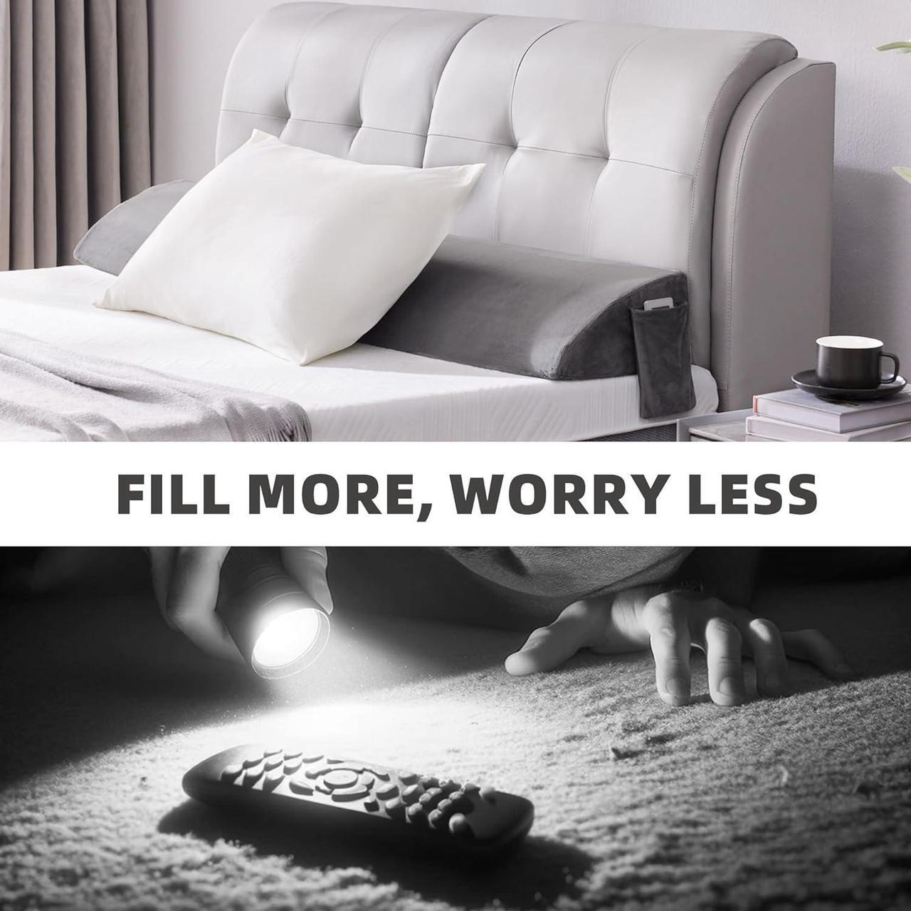 Alt view image 7 of 7 - Wedge Pillow Headboard 76x10x6 Plus Bed Gap Filler King(0-7) Premium Quality Memory Foam Wedge Pillow for Back Pain Relief Stable Support Convenient Side Pockets Elevate Your Bed Comfort