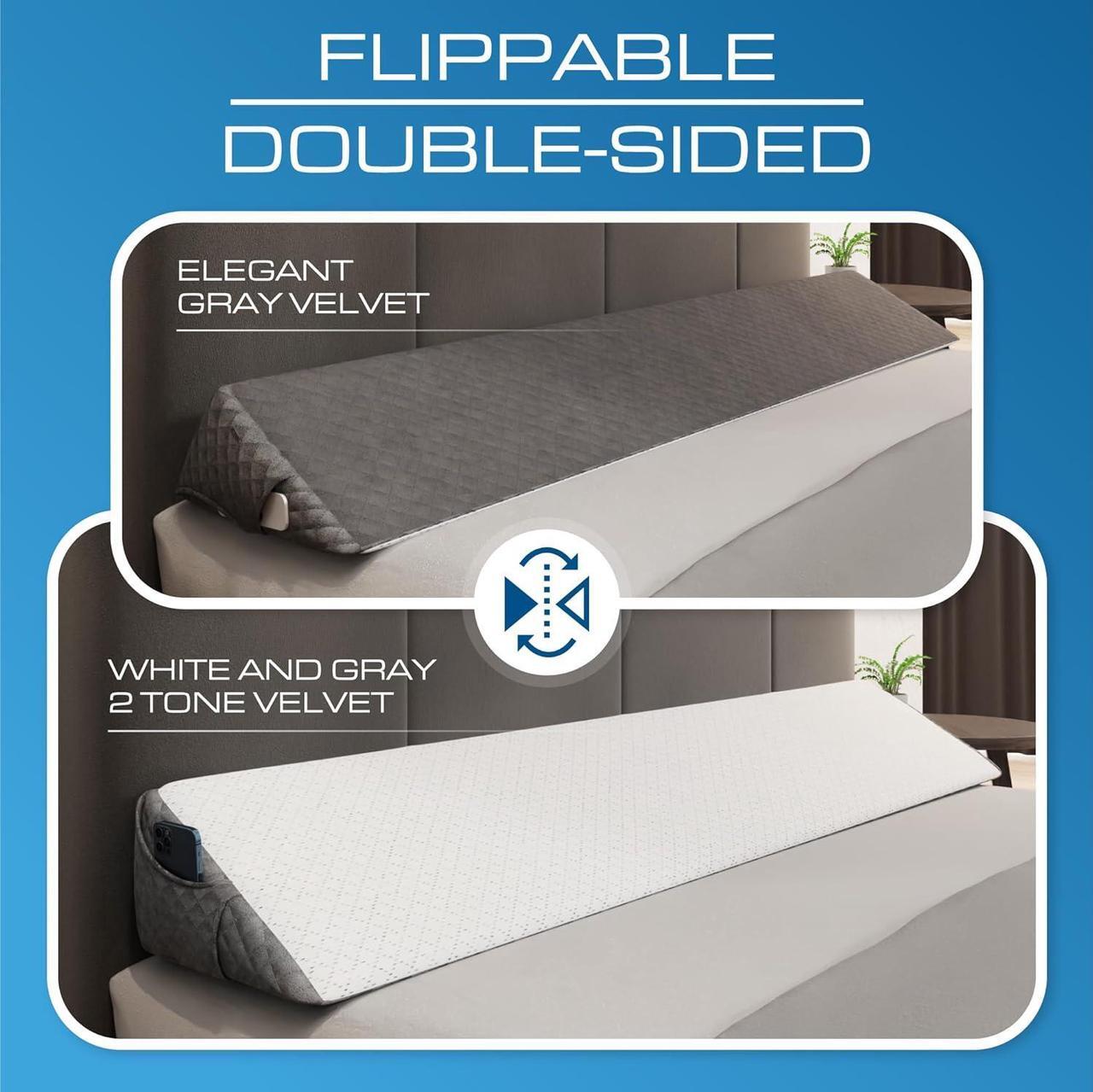 Alt view image 2 of 7 - Bed Wedge Gap Filler | Flippable 2 Sided to Change Your Decor Wedge Pillow Headboard Pillow | Bed Gap Filler Headboard Wedge Pillow | Pillow Wedge For Headboard Gap Mattress Gap Filler Full Size