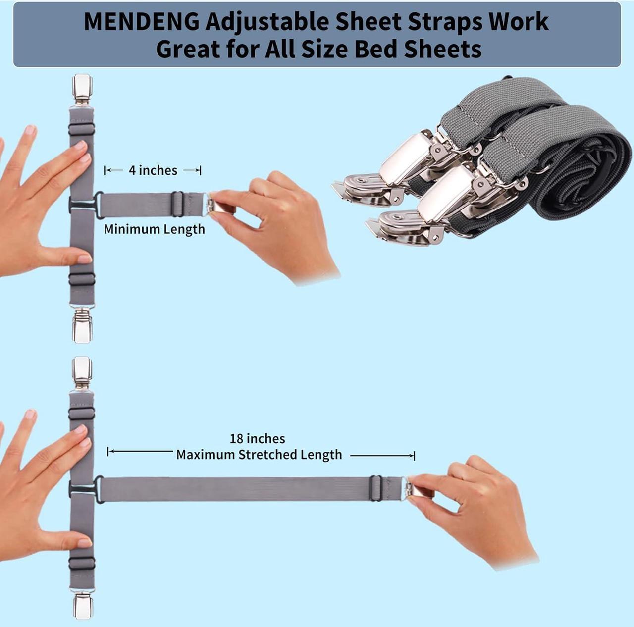Alt view image 3 of 6 - Bed Sheet Holder Garters Bed Suspenders Sheet Stays Sheet Clips for Bedding Bed Clips for Sheets Grey Sheet Suspenders Queen 4P