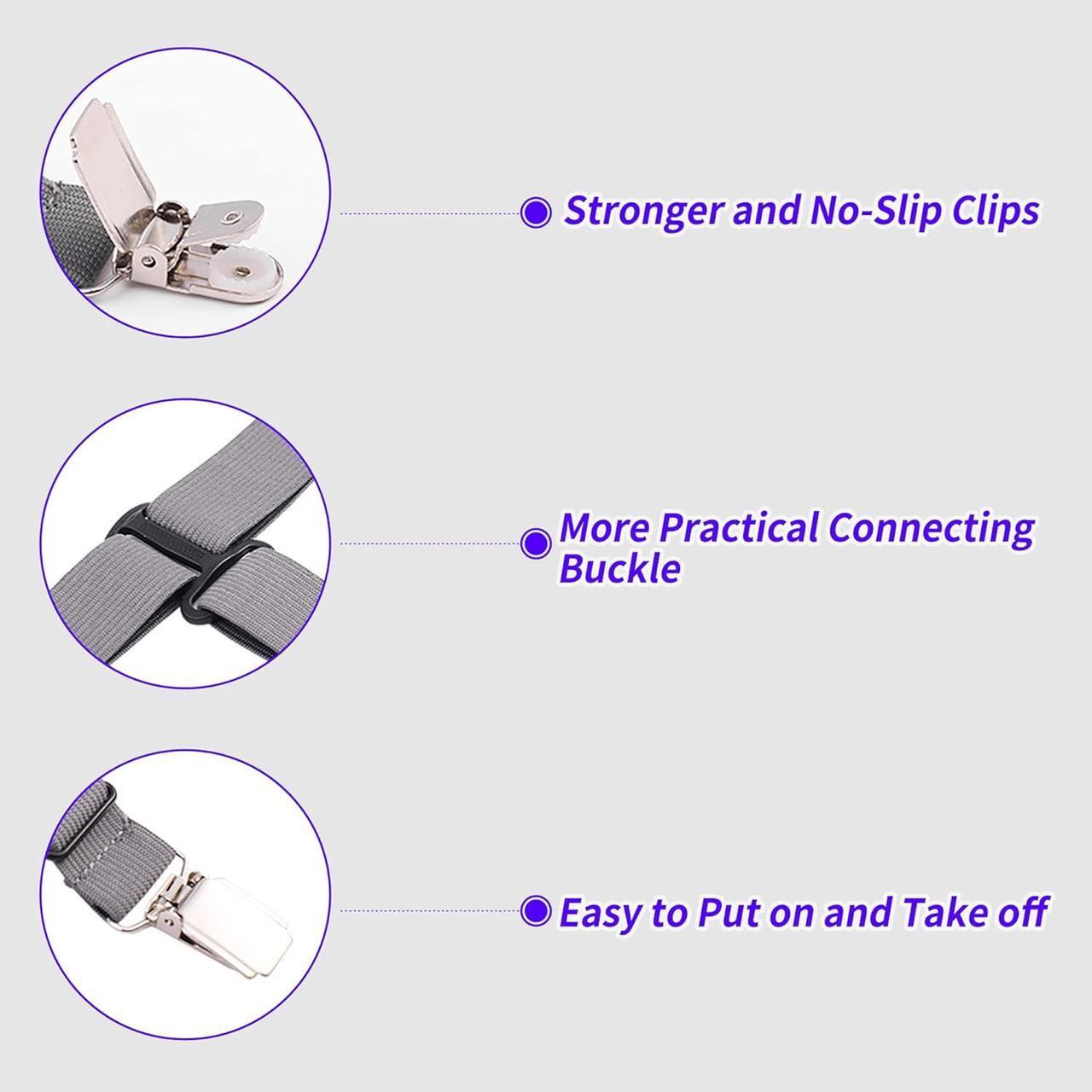 Alt view image 4 of 6 - Bed Sheet Holder Garters Bed Suspenders Sheet Stays Sheet Clips for Bedding Bed Clips for Sheets Grey Sheet Suspenders Queen 4P