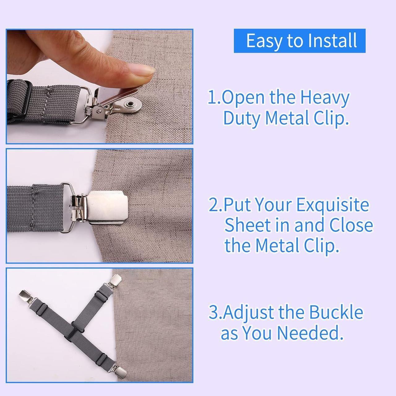 Alt view image 5 of 6 - Bed Sheet Holder Garters Bed Suspenders Sheet Stays Sheet Clips for Bedding Bed Clips for Sheets Grey Sheet Suspenders Queen 4P