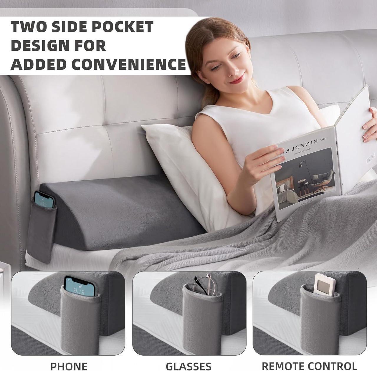 Alt view image 5 of 7 - Wedge Pillow Headboard 76x10x6 Plus Bed Gap Filler King(0-7) Premium Quality Memory Foam Wedge Pillow for Back Pain Relief Stable Support Convenient Side Pockets Elevate Your Bed Comfort