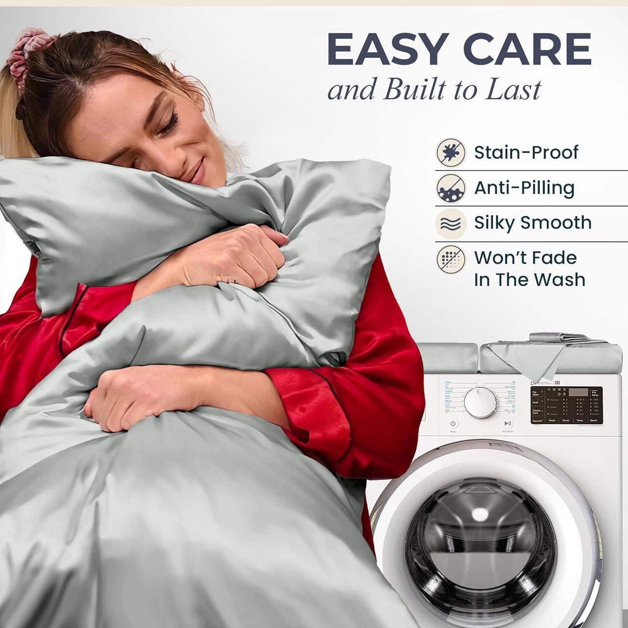Alt view image 5 of 6 - Satin Sheets Queen Size Set 4 Pcs - Silky & Luxuriously Soft Satin Bed Sheets w/ 15 inch Deep Pocket - Similar to Silk Sheets - Double Stitching - Wrinkle Free (Grey)