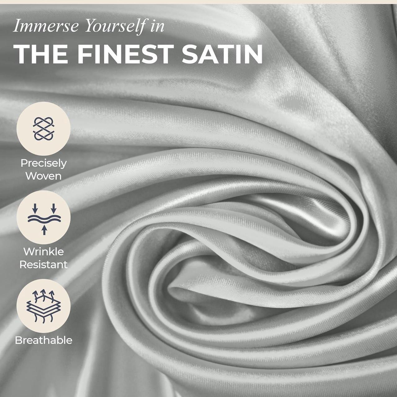 Alt view image 4 of 6 - Satin Sheets Queen Size Set 4 Pcs - Silky & Luxuriously Soft Satin Bed Sheets w/ 15 inch Deep Pocket - Similar to Silk Sheets - Double Stitching - Wrinkle Free (Grey)