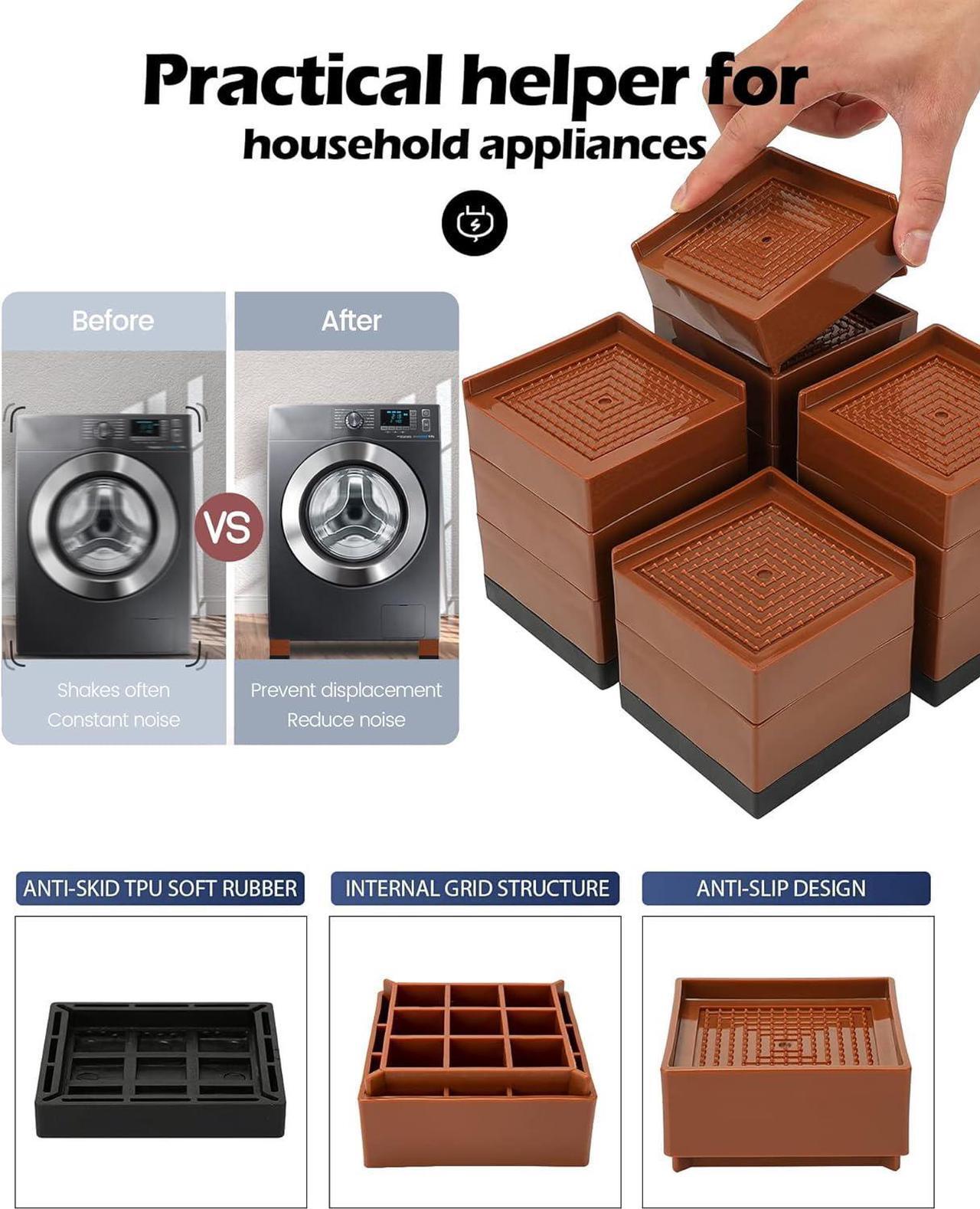 Alt view image 7 of 7 - Furniture Risers Bed/Sofa/Desk/Table/Chair Leg/Fridge Lifts to 1.5 3 and 4 in Square Adjustable Risers Blocks for Extenders Heavy Duty Supports Up to 1300 Lbs 1.5 in-Brown-Square