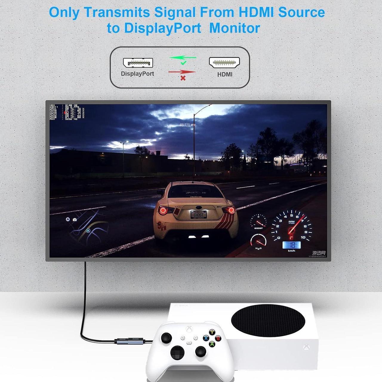 Alt view image 4 of 7 - HDMI to DisplayPort Adapter HDMI Source to DisplayPort Monitor Compatible with PC Graphics Card Laptop PS5 Xbox One(360) Supporting 4K@60Hz 2K@144Hz 1080P@165Hz
