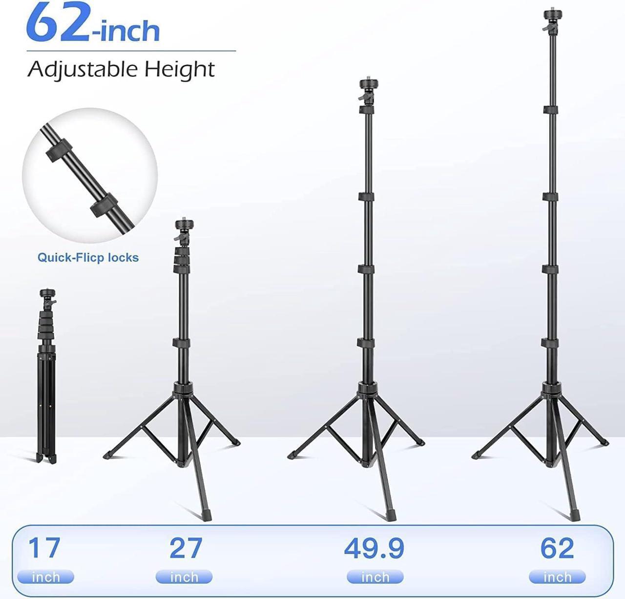 Alt view image 4 of 6 - 62 Phone Tripod & Selfie Stick Extendable Cell Phone Tripod Stand with Wireless Remote and Phone Holder Compatible with iPhone Android Phone Camera