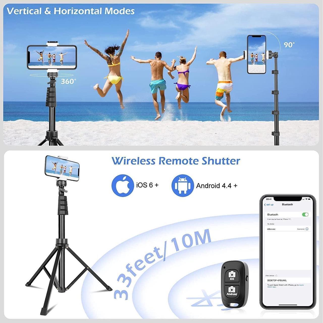 Alt view image 6 of 6 - 62 Phone Tripod & Selfie Stick Extendable Cell Phone Tripod Stand with Wireless Remote and Phone Holder Compatible with iPhone Android Phone Camera