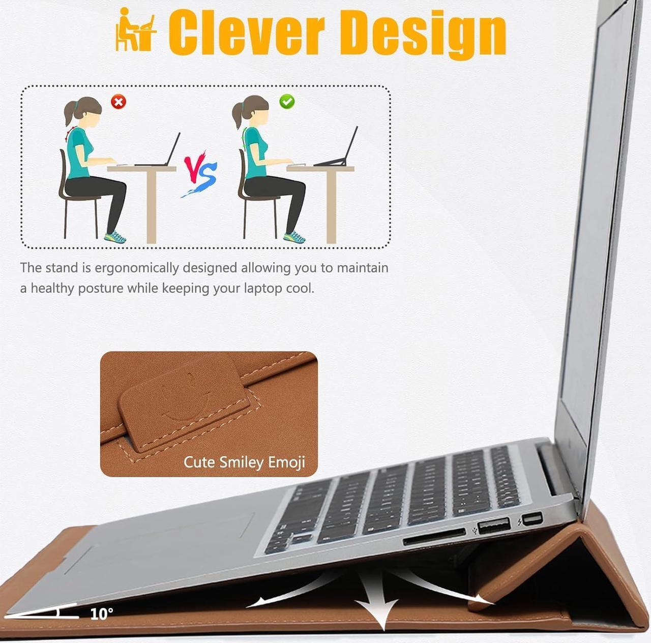 Alt view image 2 of 7 - 15 Inch Laptop Sleeve Case with Stand Feature Compatible with MacBook Air 15.3/15 M3/M2 Chip A3114 A2941 2024-2023 15-inch Surface Laptop 6/5/4/3 MacBook Pro 15 A1990 A1707 2019-2016 Brown