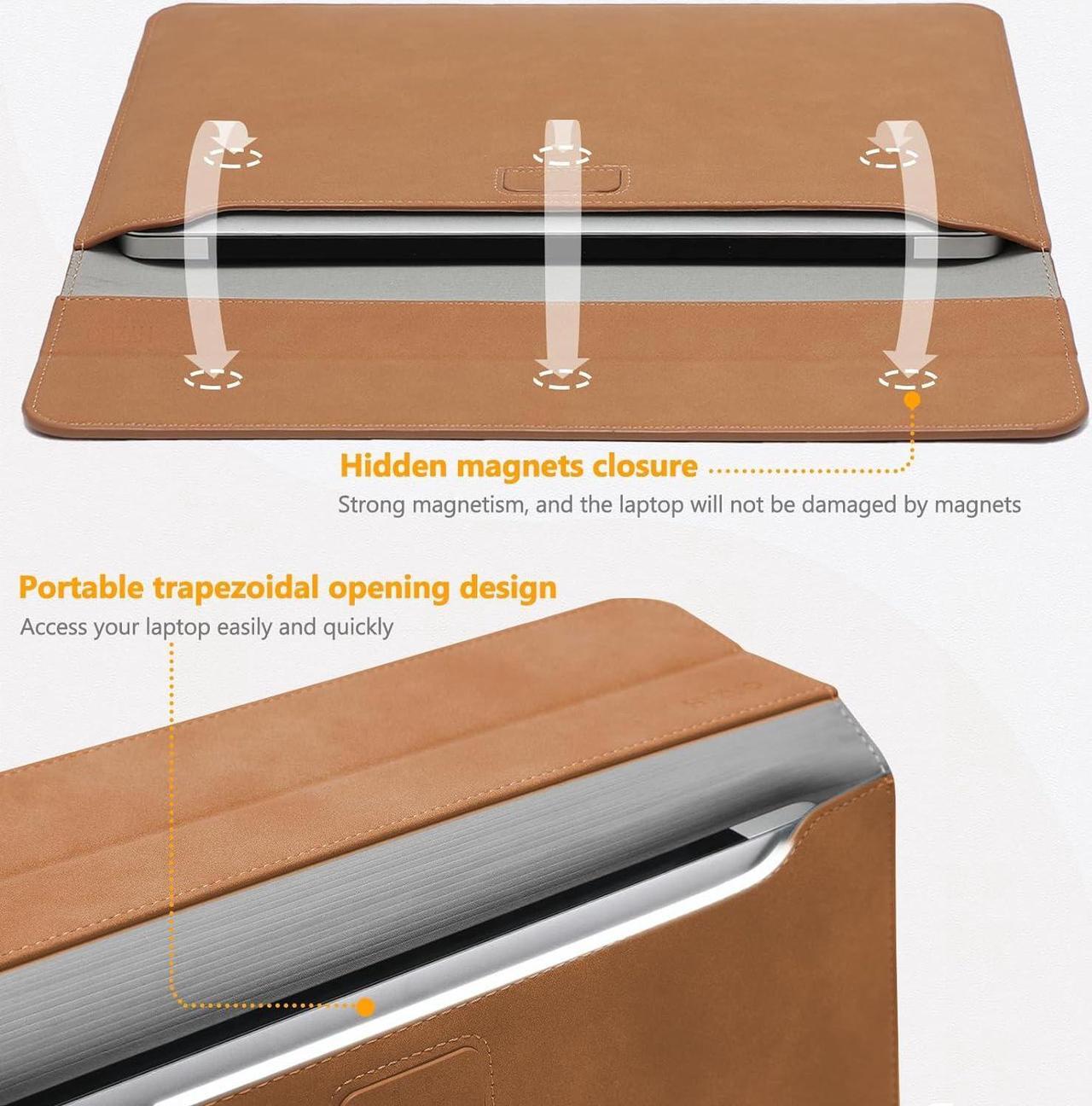 Alt view image 4 of 7 - 15 Inch Laptop Sleeve Case with Stand Feature Compatible with MacBook Air 15.3/15 M3/M2 Chip A3114 A2941 2024-2023 15-inch Surface Laptop 6/5/4/3 MacBook Pro 15 A1990 A1707 2019-2016 Brown