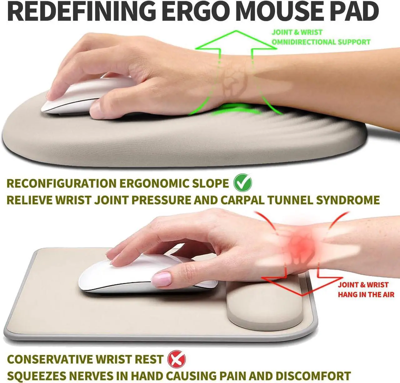 Alt view image 2 of 6 - Ergonomic Mouse Pad Wrist Support Terraced Slope Carpal Tunnel Wrist Pad for Mouse with Unibody Memory Foam Wrist Rest Pain Relief Mousepad (Apricot 11.8x7.9 in)