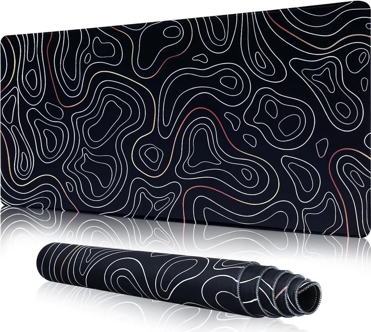 Main image of Large Gaming Mouse Pad with Stitched Edges Minimalist Topographic Map Desk Mat Extended XL Mousepad with Anti-Slip Base Cool Desk Pad for Keyboard and Mouse 35 x 15.5 in