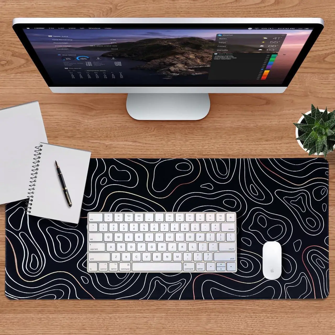 Alt view image 5 of 7 - Large Gaming Mouse Pad with Stitched Edges Minimalist Topographic Map Desk Mat Extended XL Mousepad with Anti-Slip Base Cool Desk Pad for Keyboard and Mouse 35 x 15.5 in
