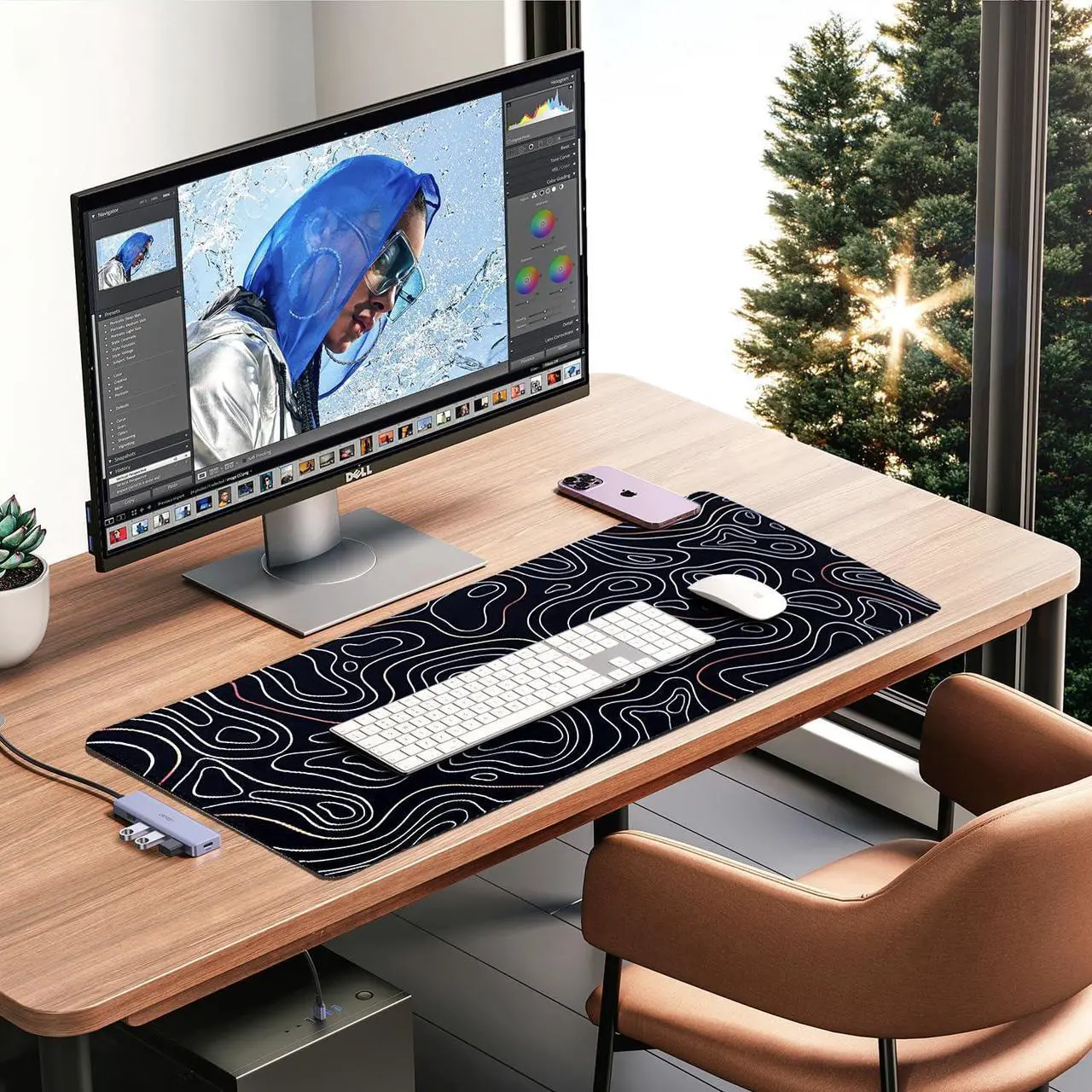Alt view image 7 of 7 - Large Gaming Mouse Pad with Stitched Edges Minimalist Topographic Map Desk Mat Extended XL Mousepad with Anti-Slip Base Cool Desk Pad for Keyboard and Mouse 35 x 15.5 in