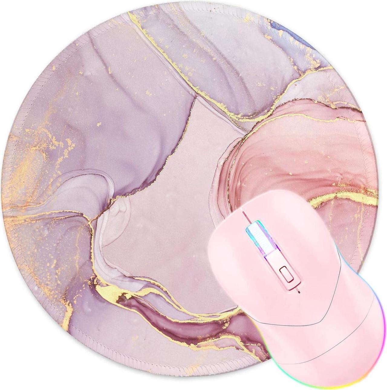 Main image of Mouse Pad Anti Slip Rubber Round Mousepads Desktop Notebook Mouse Mat with Stitched Edge for Working and Gaming (Marble Pretty Pink)