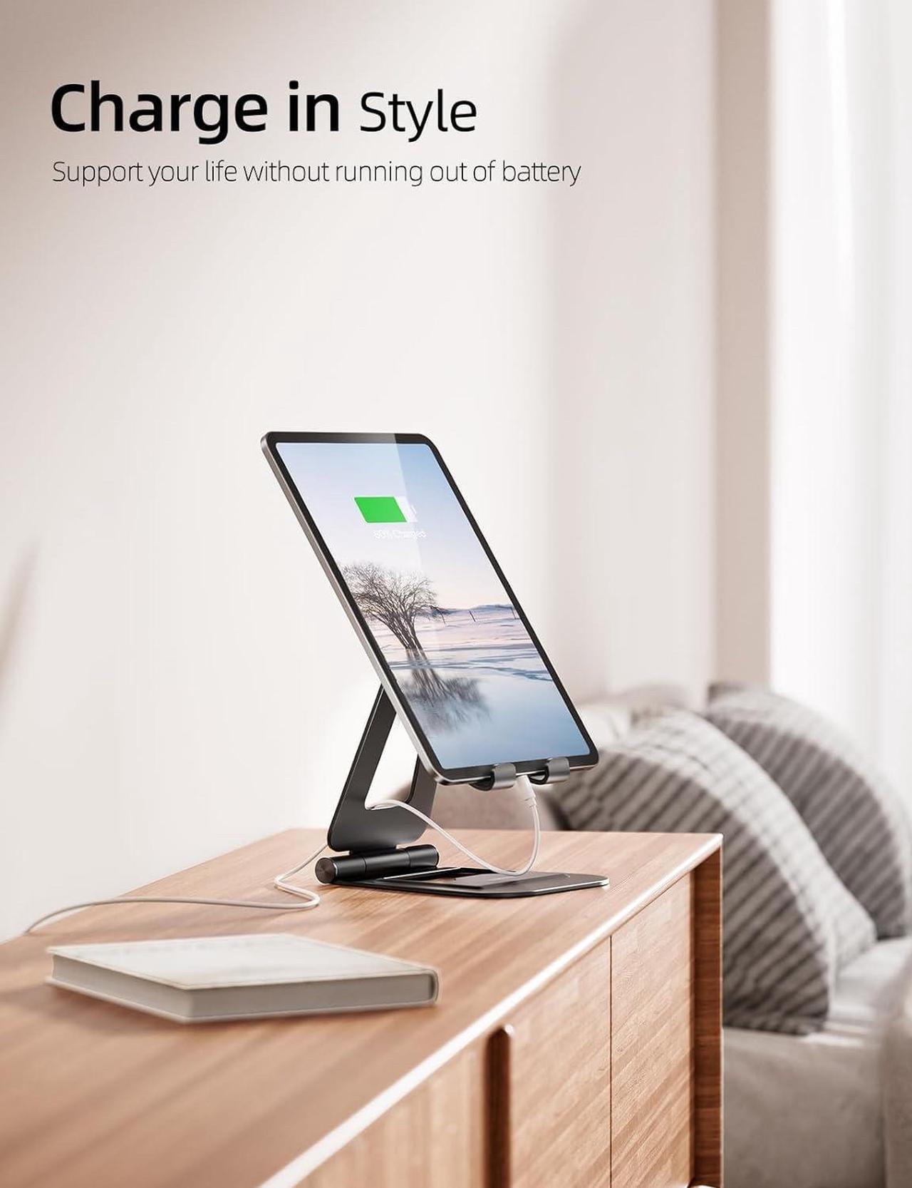 Alt view image 2 of 6 - Dual Foldable iPad Stand Fully Adjustable Desktop Tablet Holder iPad Accessories for Office Kindle Compatible with 4-11 Mobile Devices iPad Pro/Air/Mini iPhone Pro/Max/Plus Nexus Black