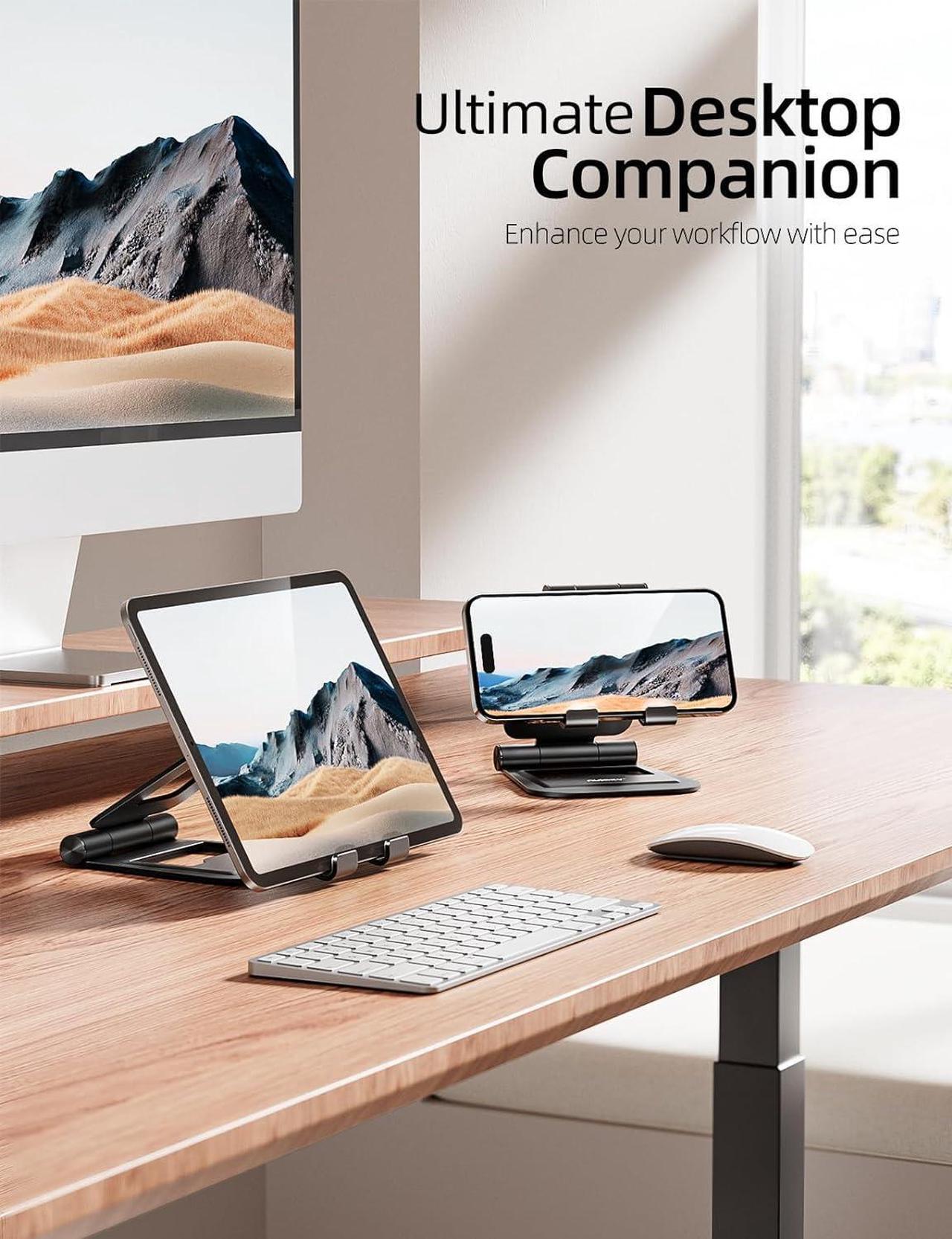 Alt view image 4 of 6 - Dual Foldable iPad Stand Fully Adjustable Desktop Tablet Holder iPad Accessories for Office Kindle Compatible with 4-11 Mobile Devices iPad Pro/Air/Mini iPhone Pro/Max/Plus Nexus Black