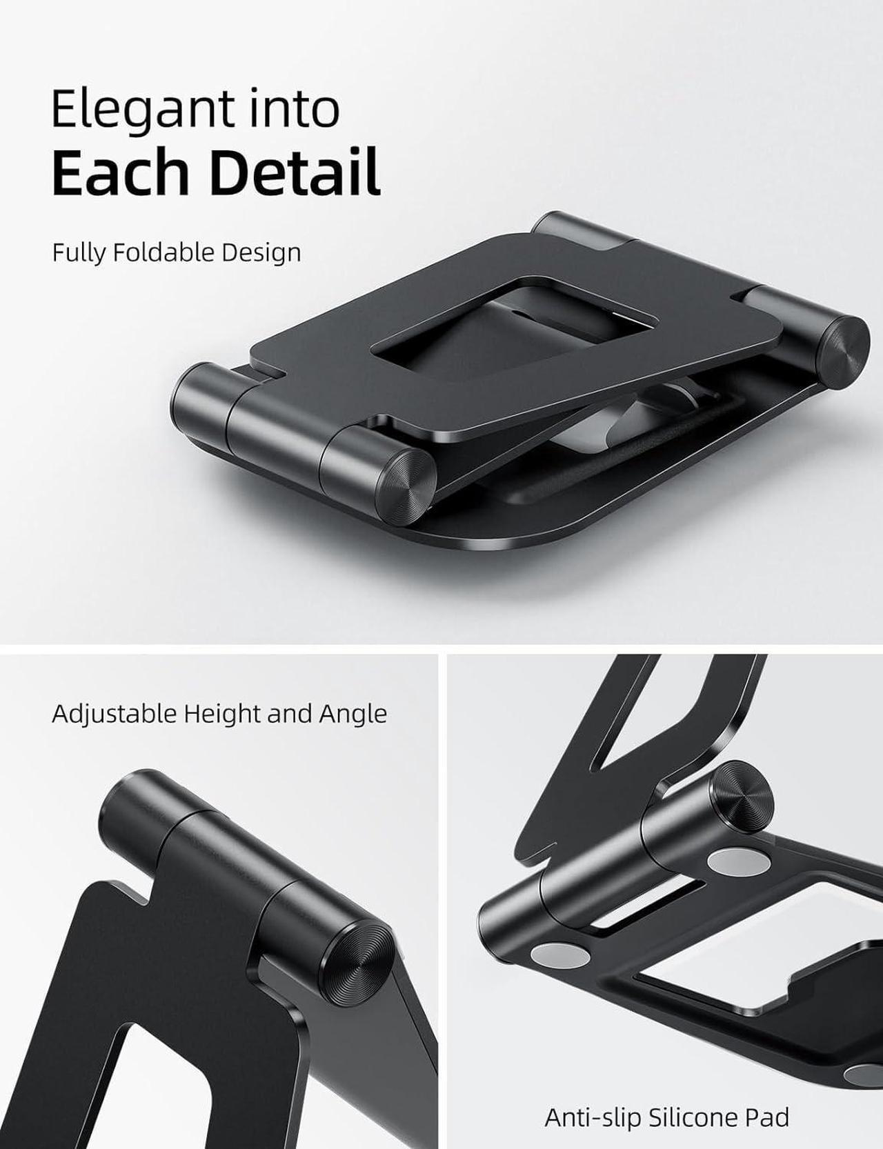 Alt view image 5 of 6 - Dual Foldable iPad Stand Fully Adjustable Desktop Tablet Holder iPad Accessories for Office Kindle Compatible with 4-11 Mobile Devices iPad Pro/Air/Mini iPhone Pro/Max/Plus Nexus Black